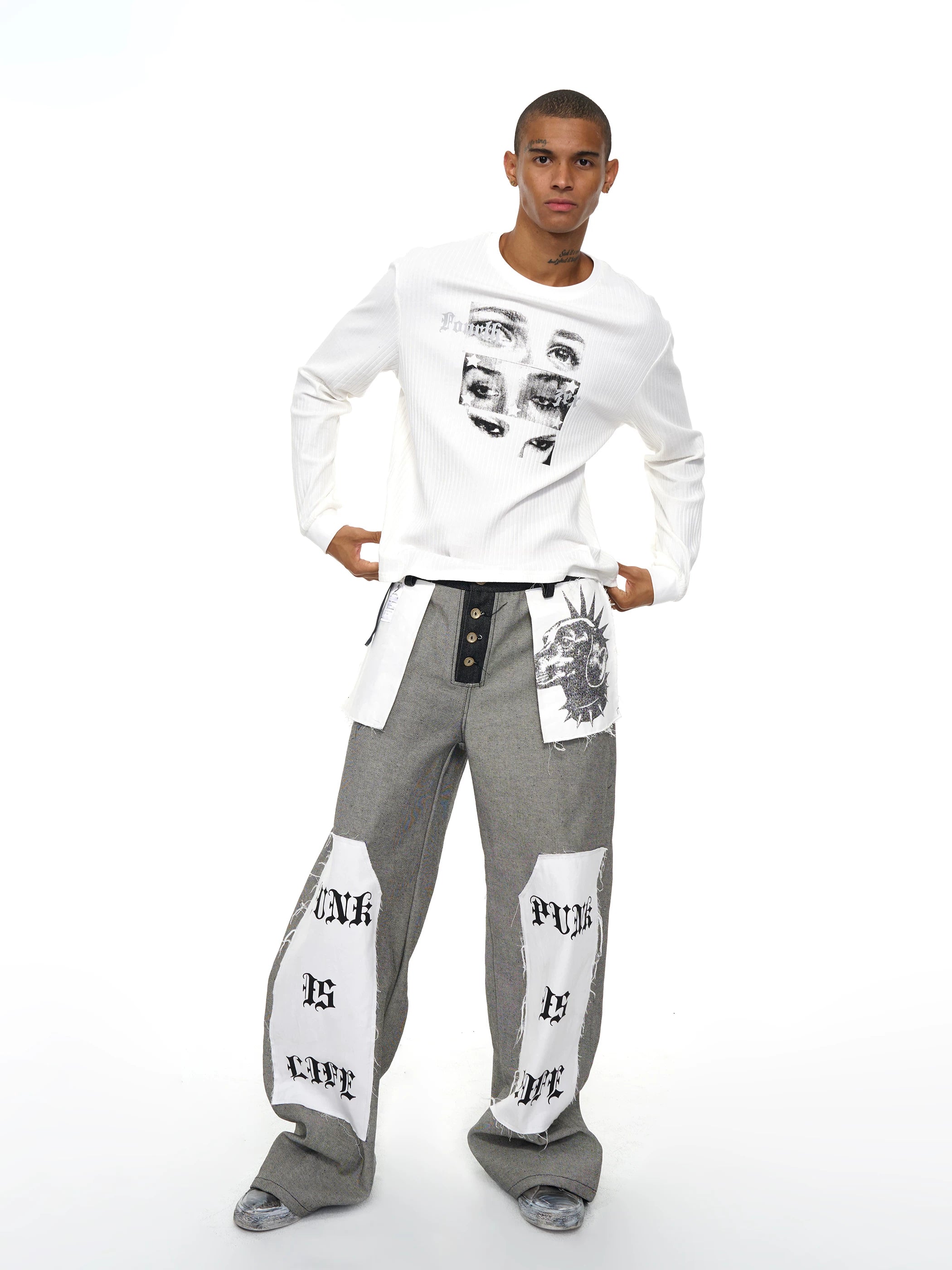 Men's Raw Printed Wide Leg Jeans