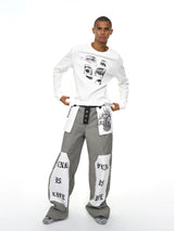 Men's Raw Printed Wide Leg Jeans