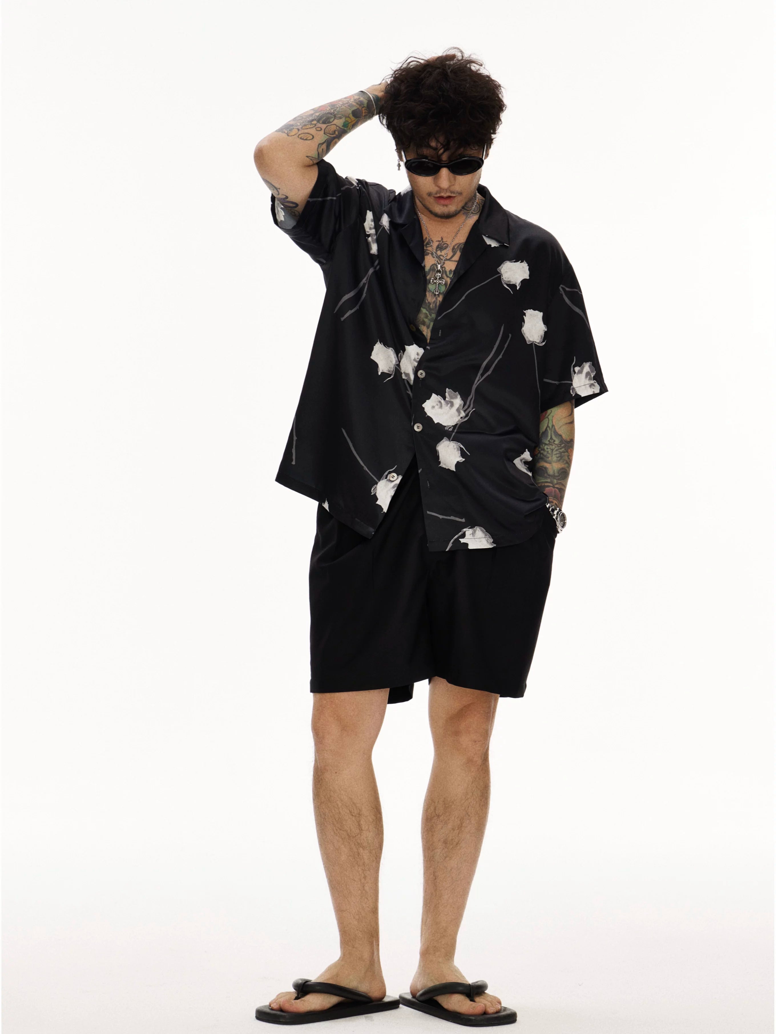 Black Rose Cuban Collar Hawaiian Shirt