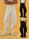 Men's Black Patchwork Wide Curved Jeans