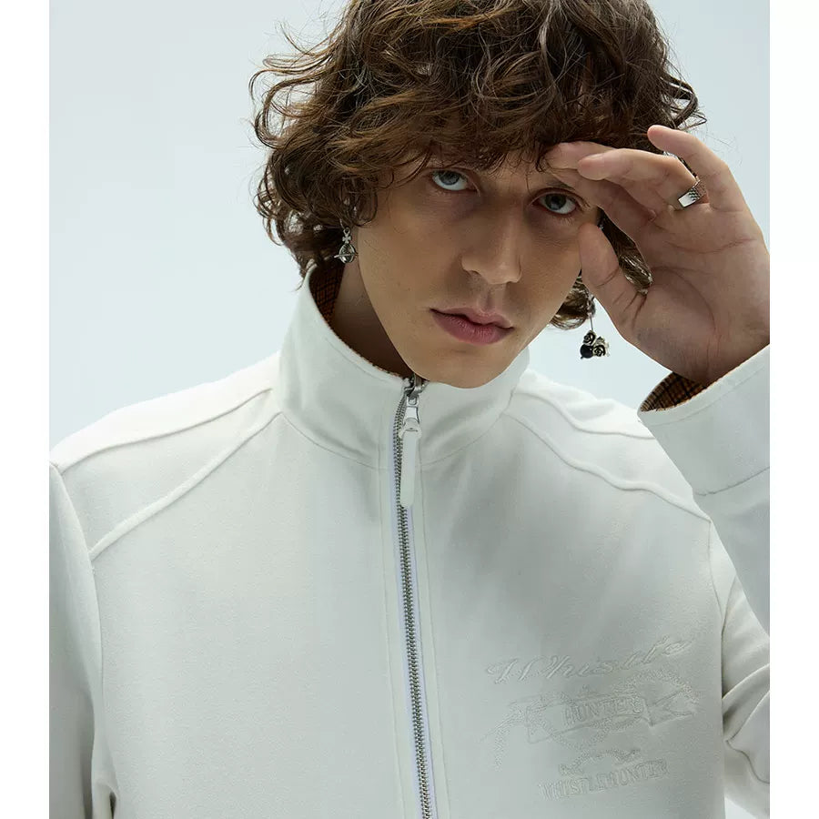 Reversible Plaid Embroidered Zip-front Fleece Jacket