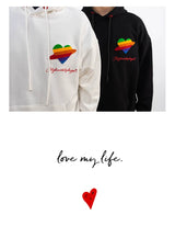 Loose Rainbow Heart Couple Hoodies