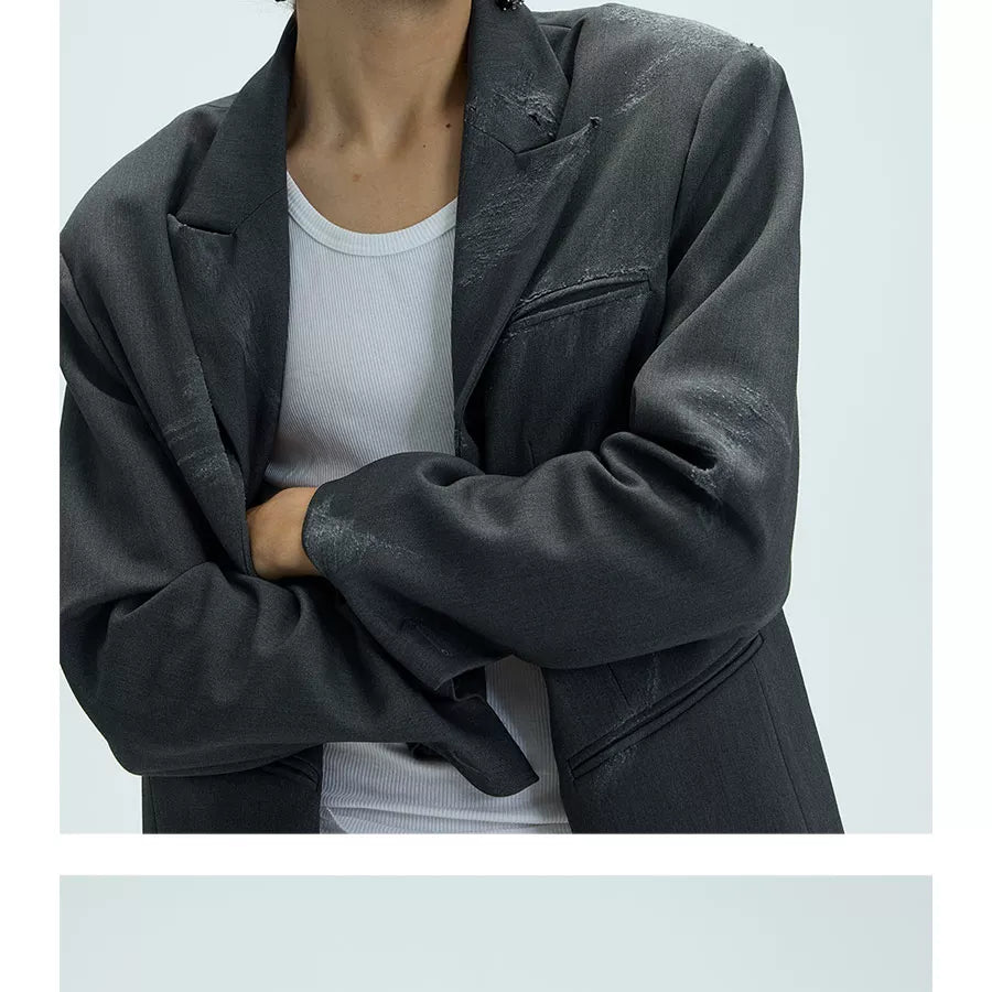 Two-Tone Distressed Oversized Casual Blazer