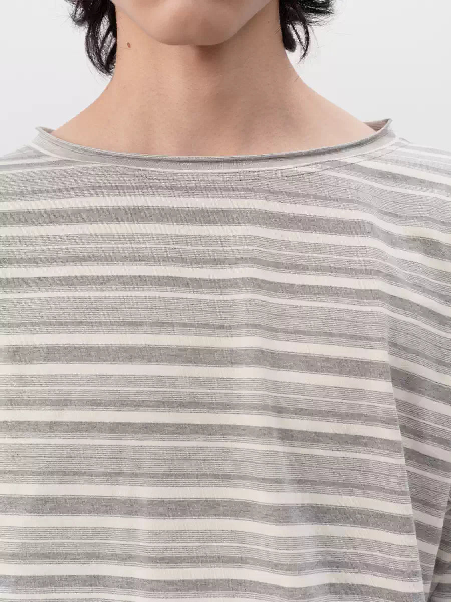 Striped Roll Cuff Drop Shoulder Top