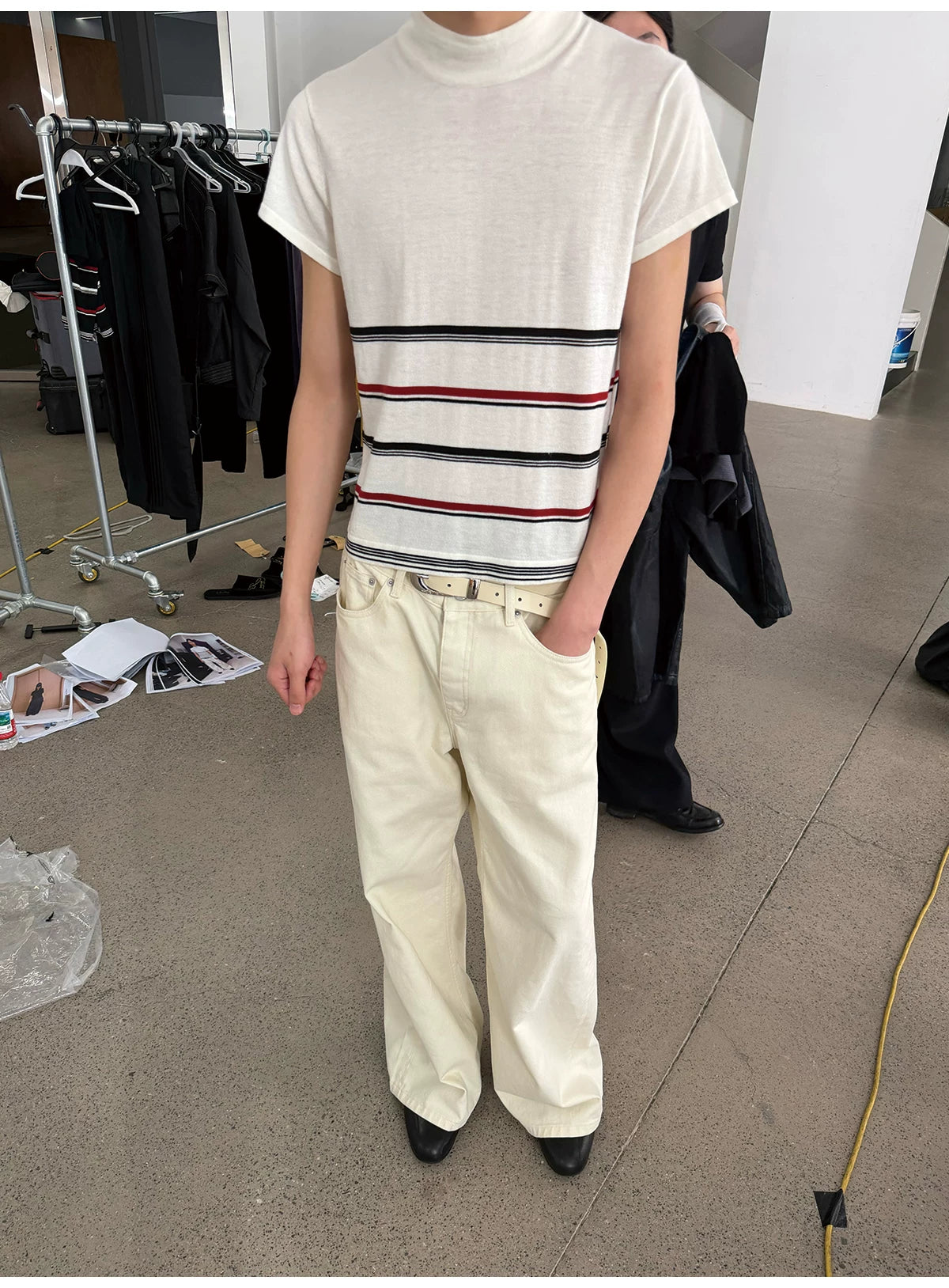 Cream Washed Straight Leg Jeans