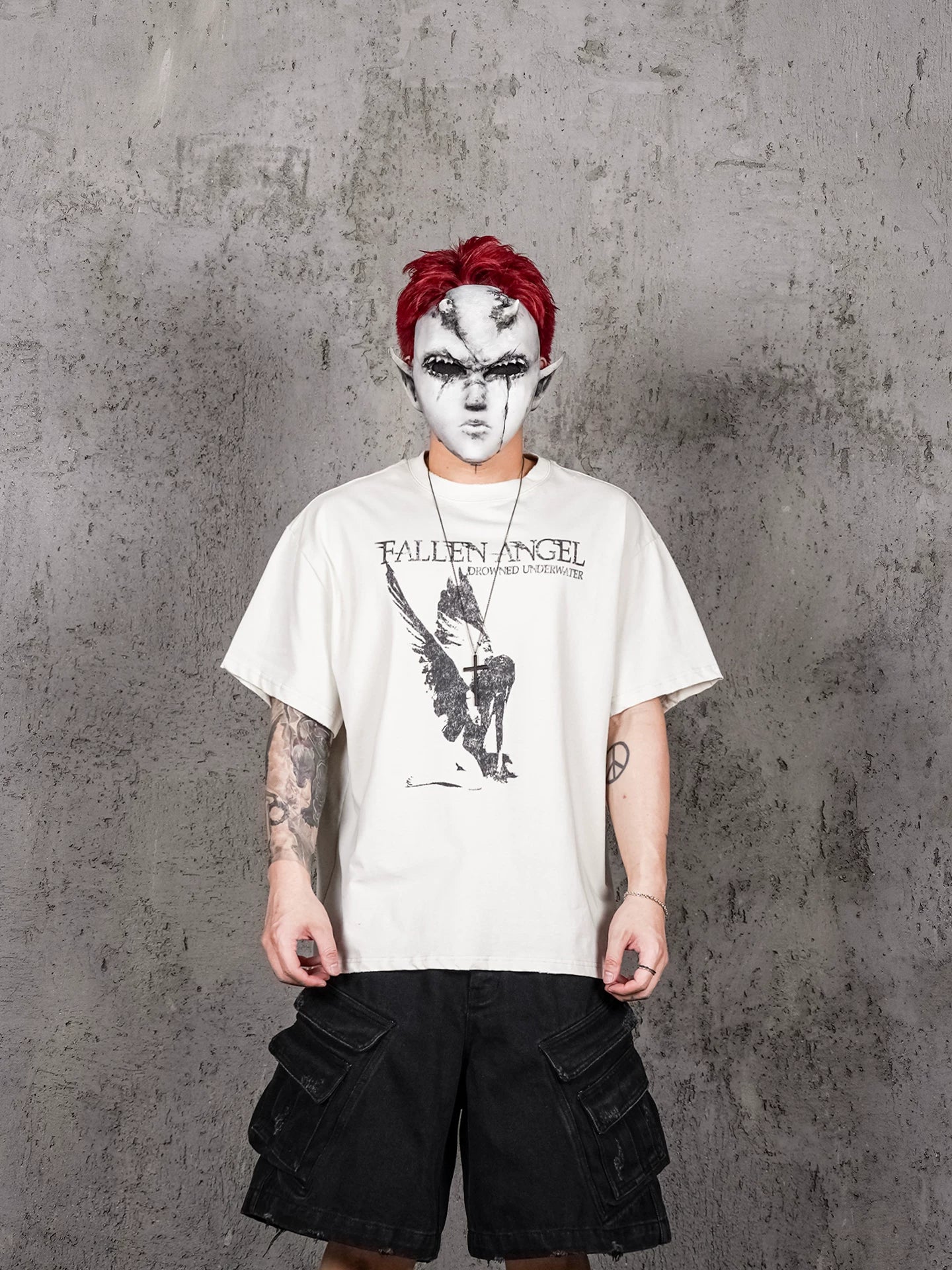 Distressed Fallen Angel Printed Vintage Tee