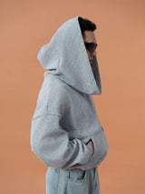 Grey Blue Unisex Letter Print Hoodie