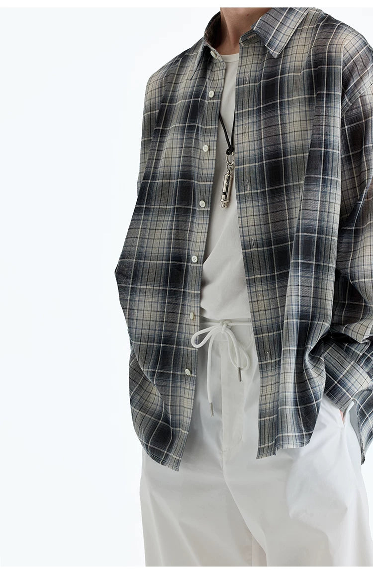 Plaid Woven Cotton Long Sleeve Shirt