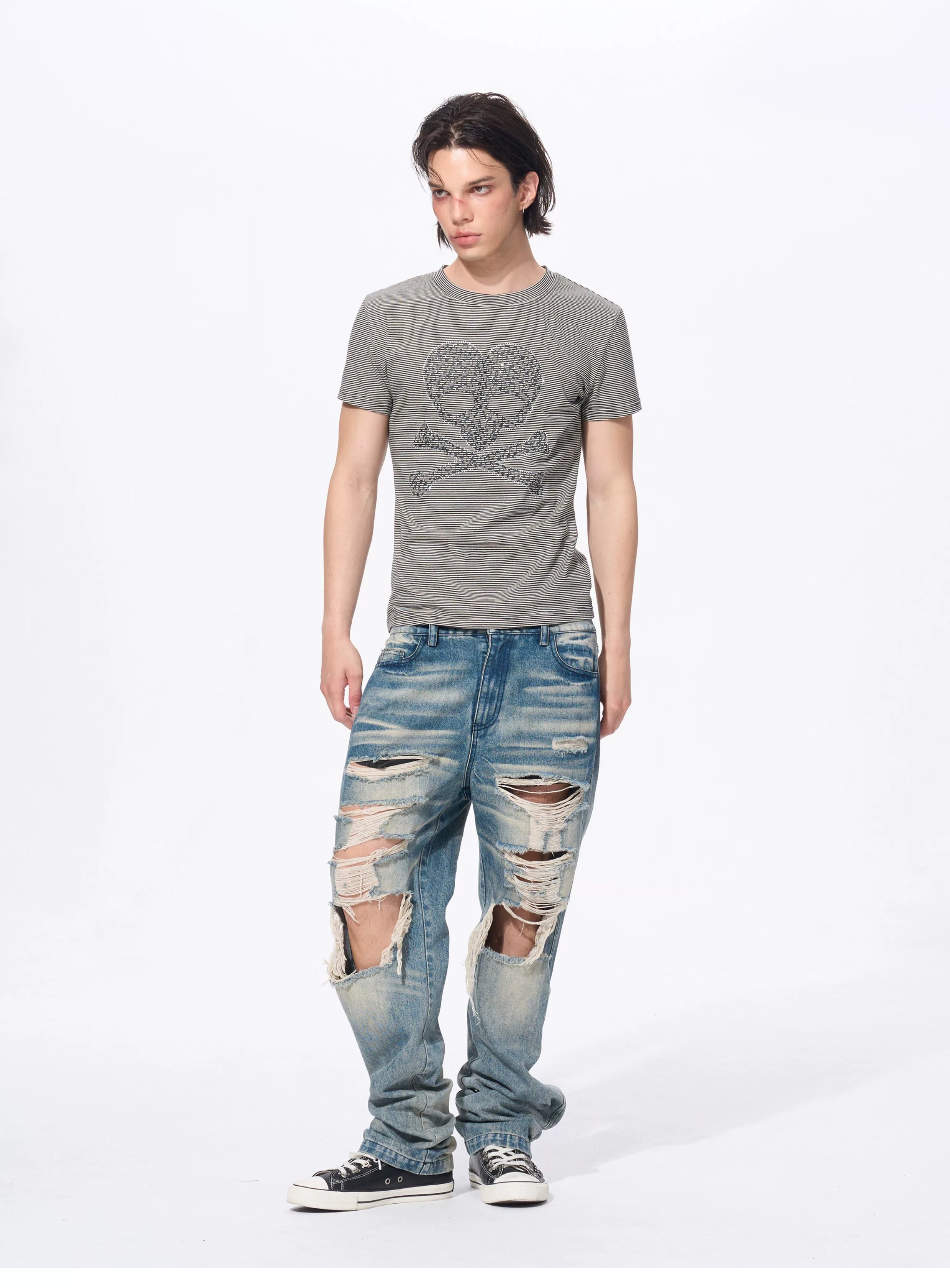 Men’s Striped Skull Print T-Shirt