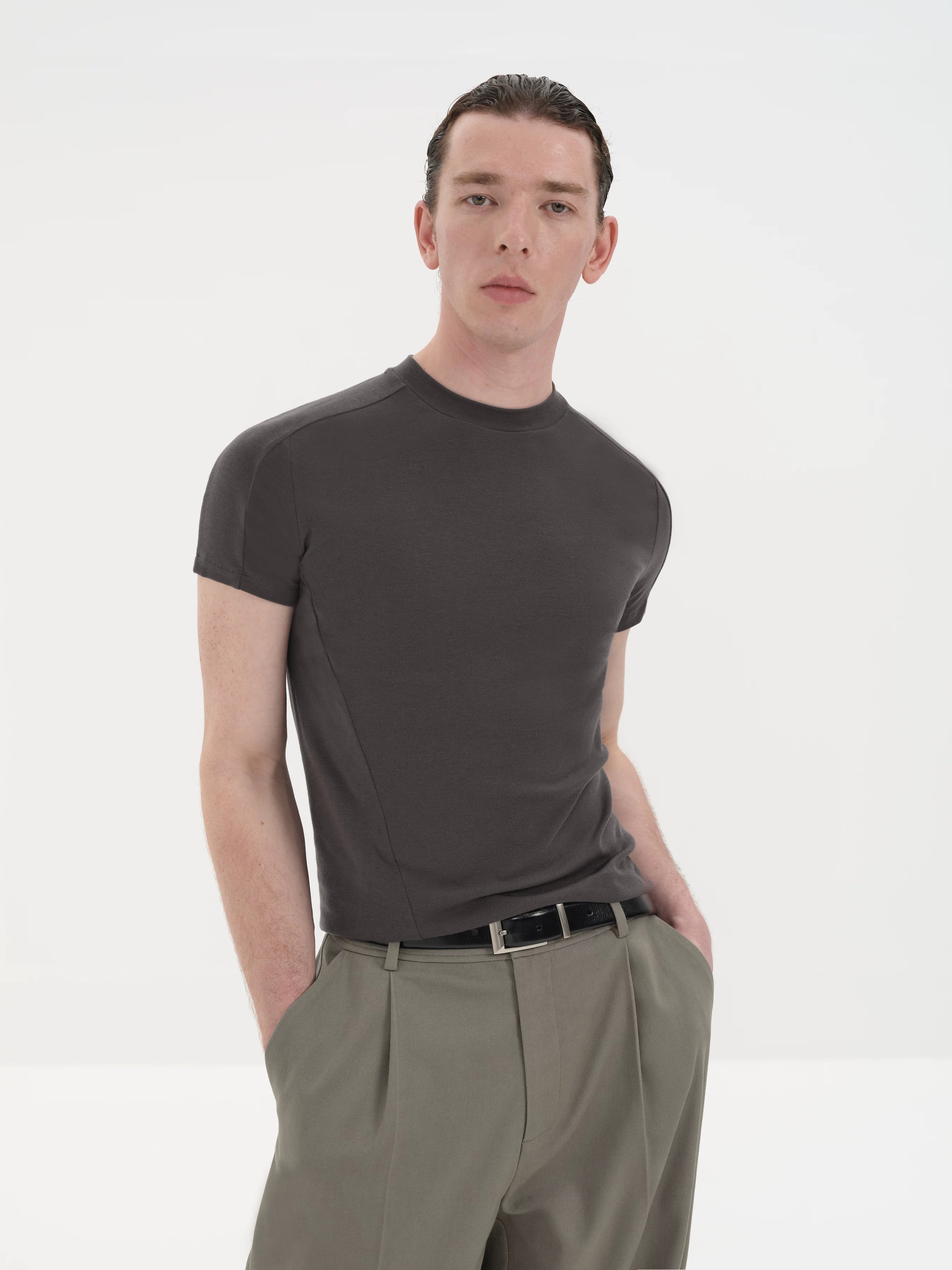 Slim Fit Paneled Merino Lyocell Tee