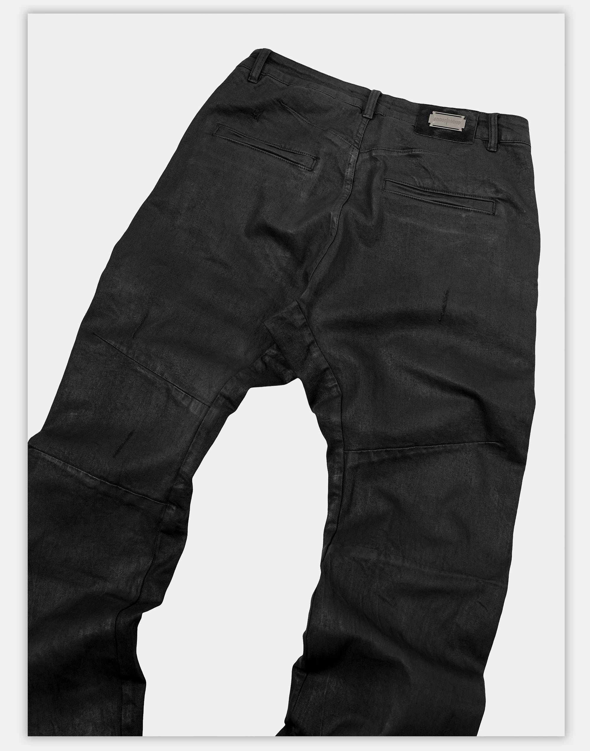 Waxed Distressed Curved Slim Jeans
