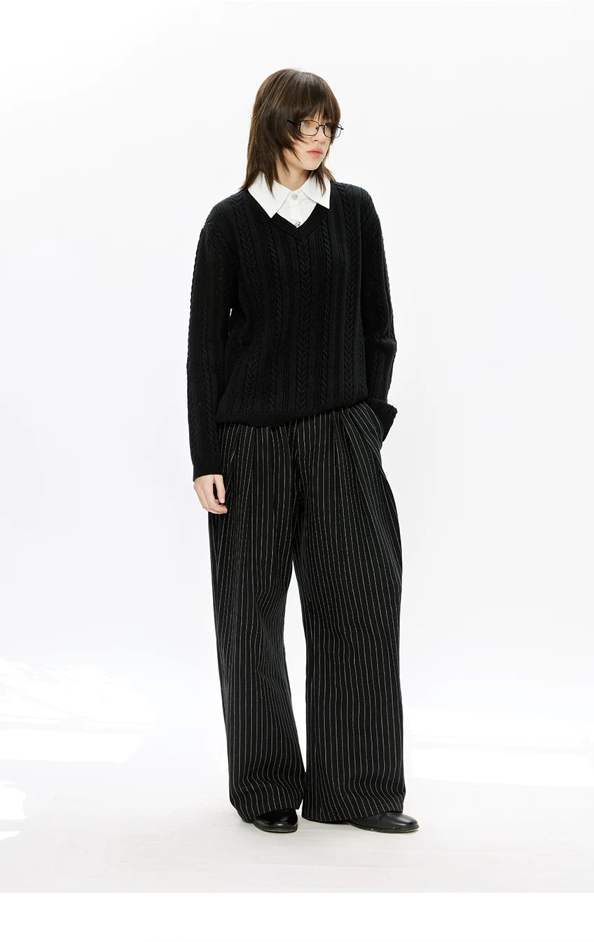 Men's Mock Shirt Collar Cable Sweater