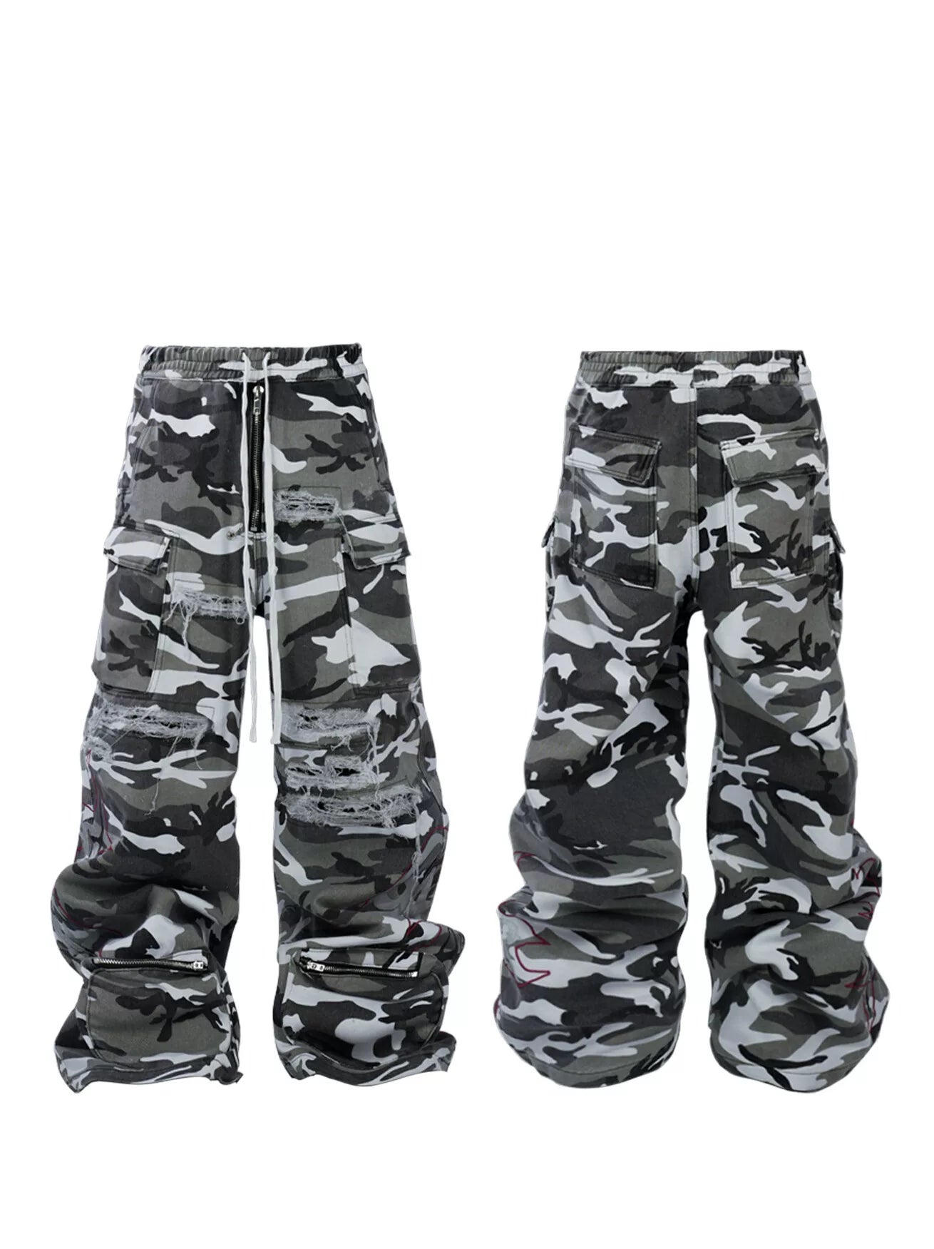 Washed Distressed Camo Cargo Pants