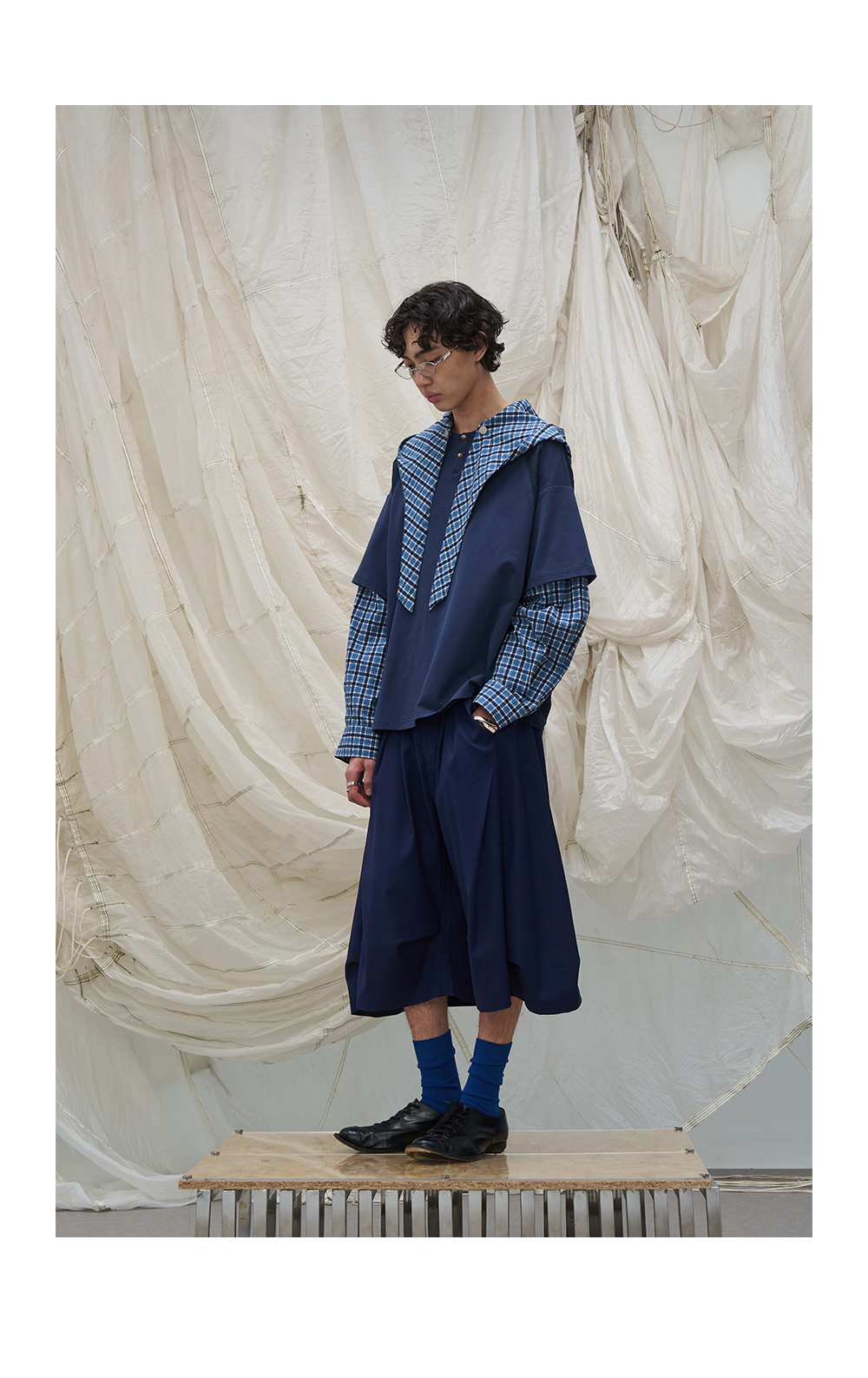 Detachable Hood Layered Plaid Shirt