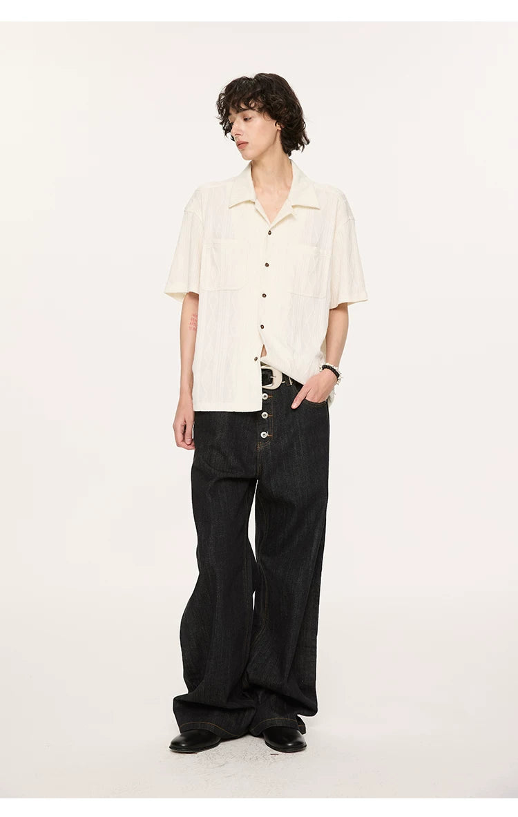 Wooden Button Short Sleeve Knitted Shirt