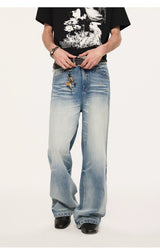 13oz Washed-Whiskered Cream Blue Straight Jeans