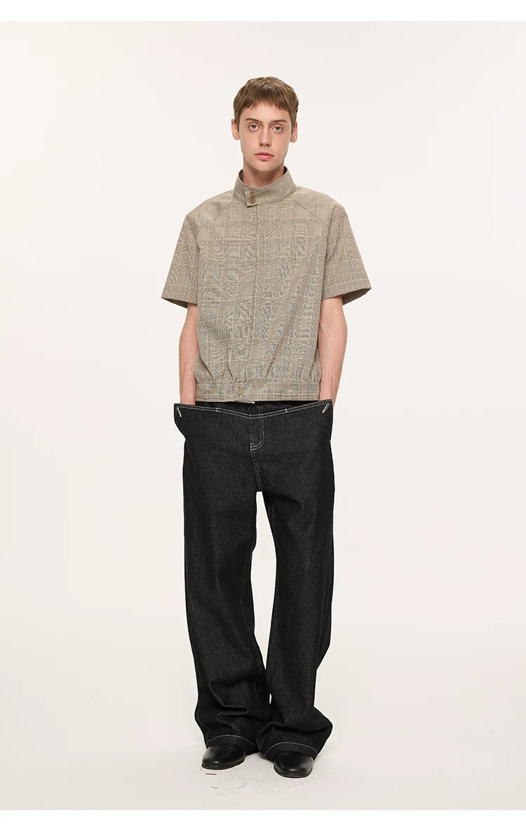 White Short Sleeve Harrington Houndstooth Shirt