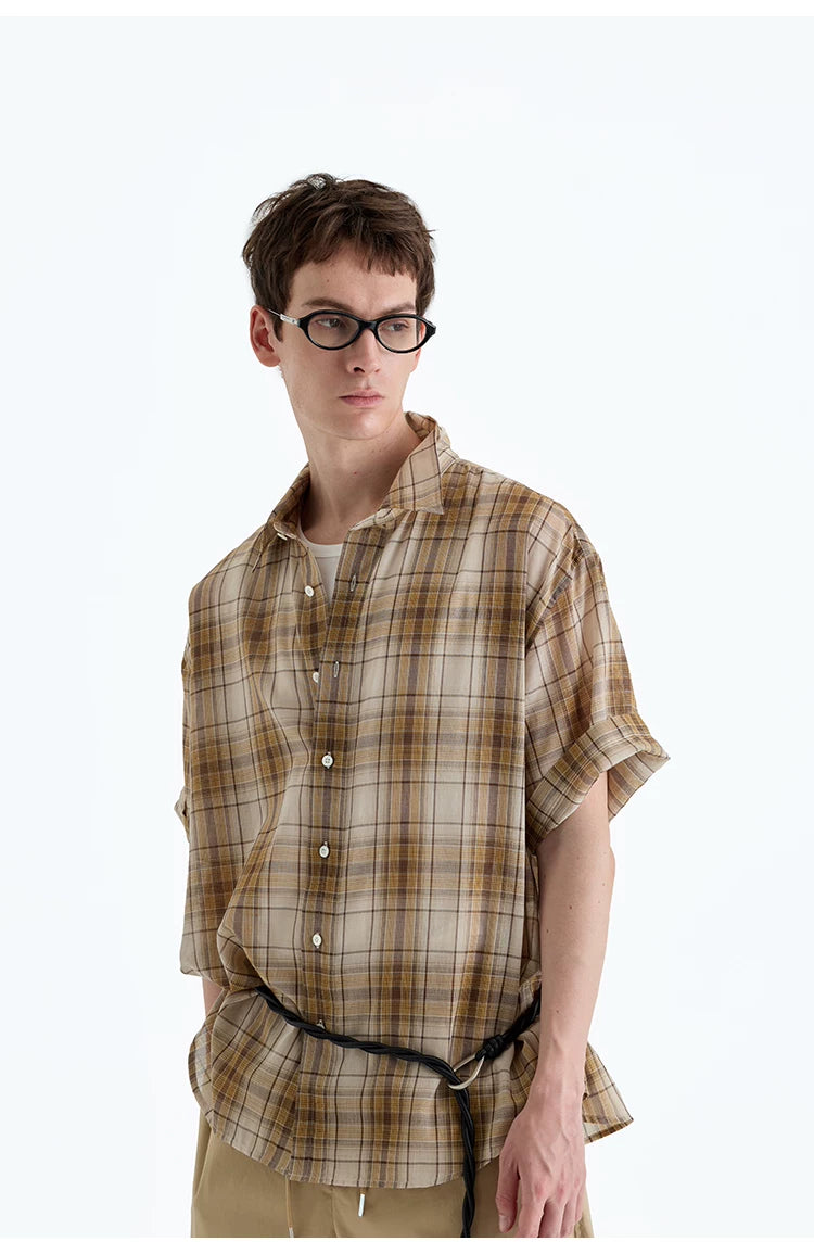 Loose Plaid Cotton Short Sleeve Shirt