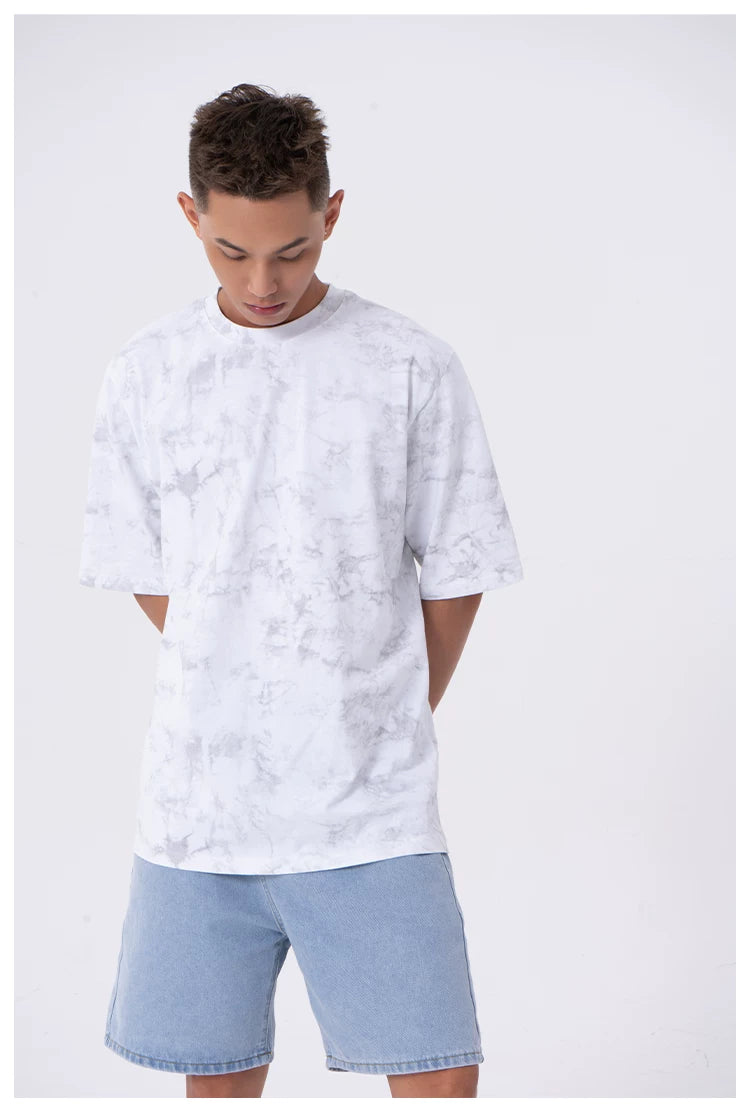 Men's Loose Gray Tie-Dye Print Tees