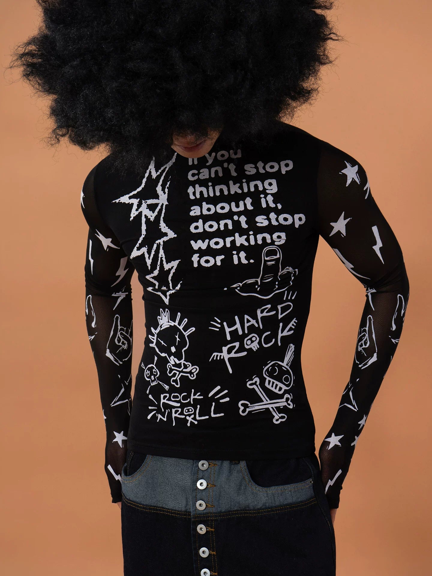 Men's Graffiti Mesh Long Sleeve Tee