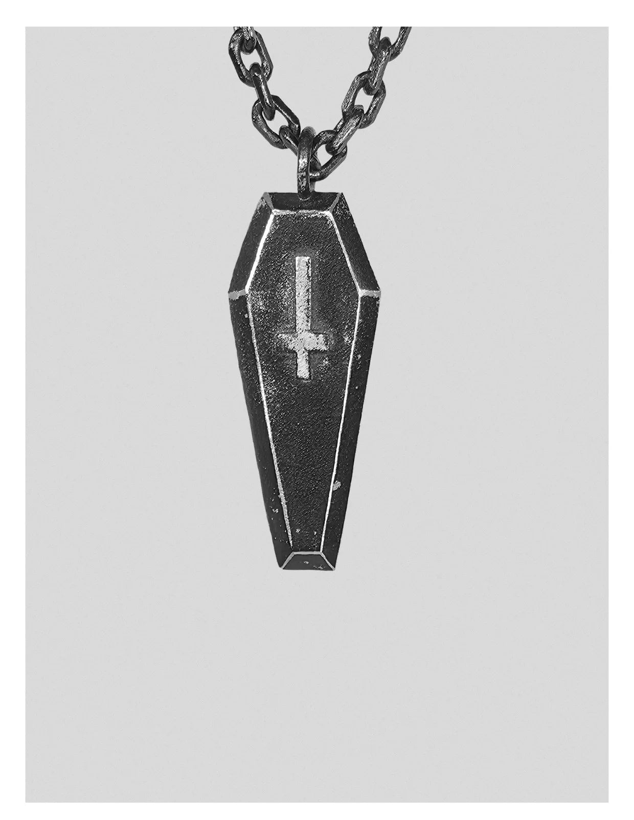 Handmade Distressed Gothic Devil Coffin Necklace