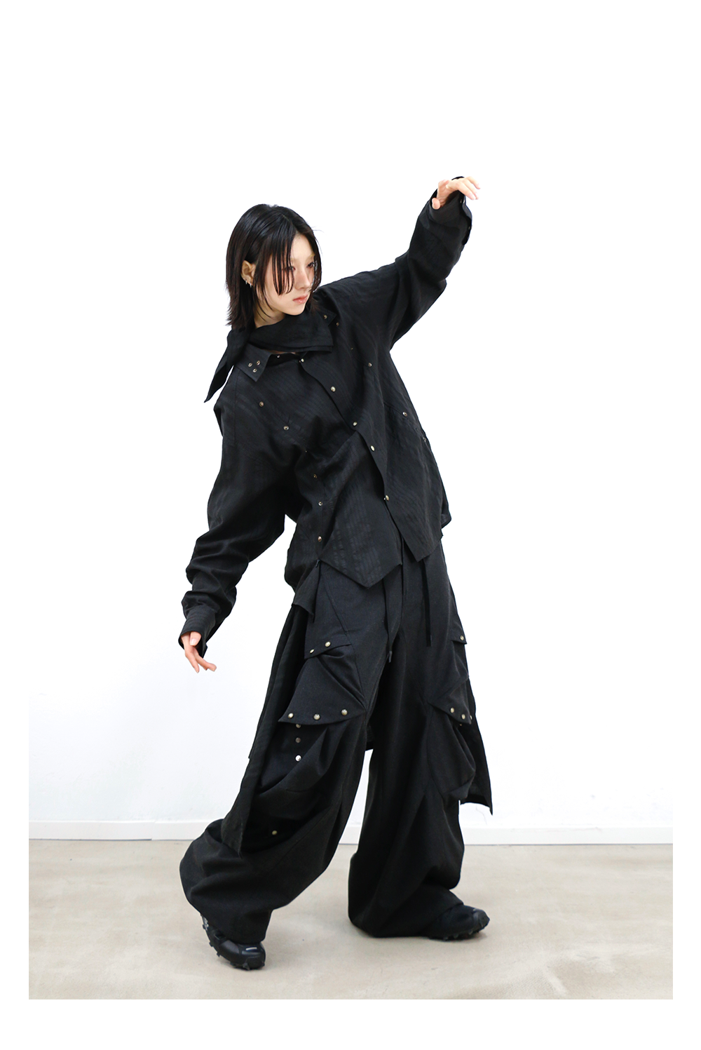 Two-Tone Deconstructed Studded Hem Shirt