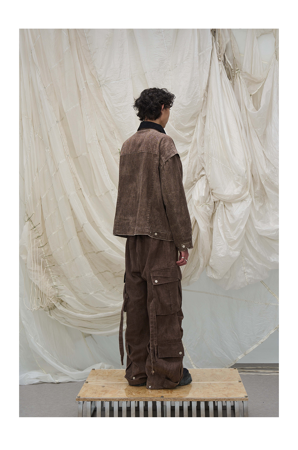 Washed Pleated Adjustable Strap Parachute Pants