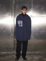 Loose Cutout Detachable Hooded Printed Shirt