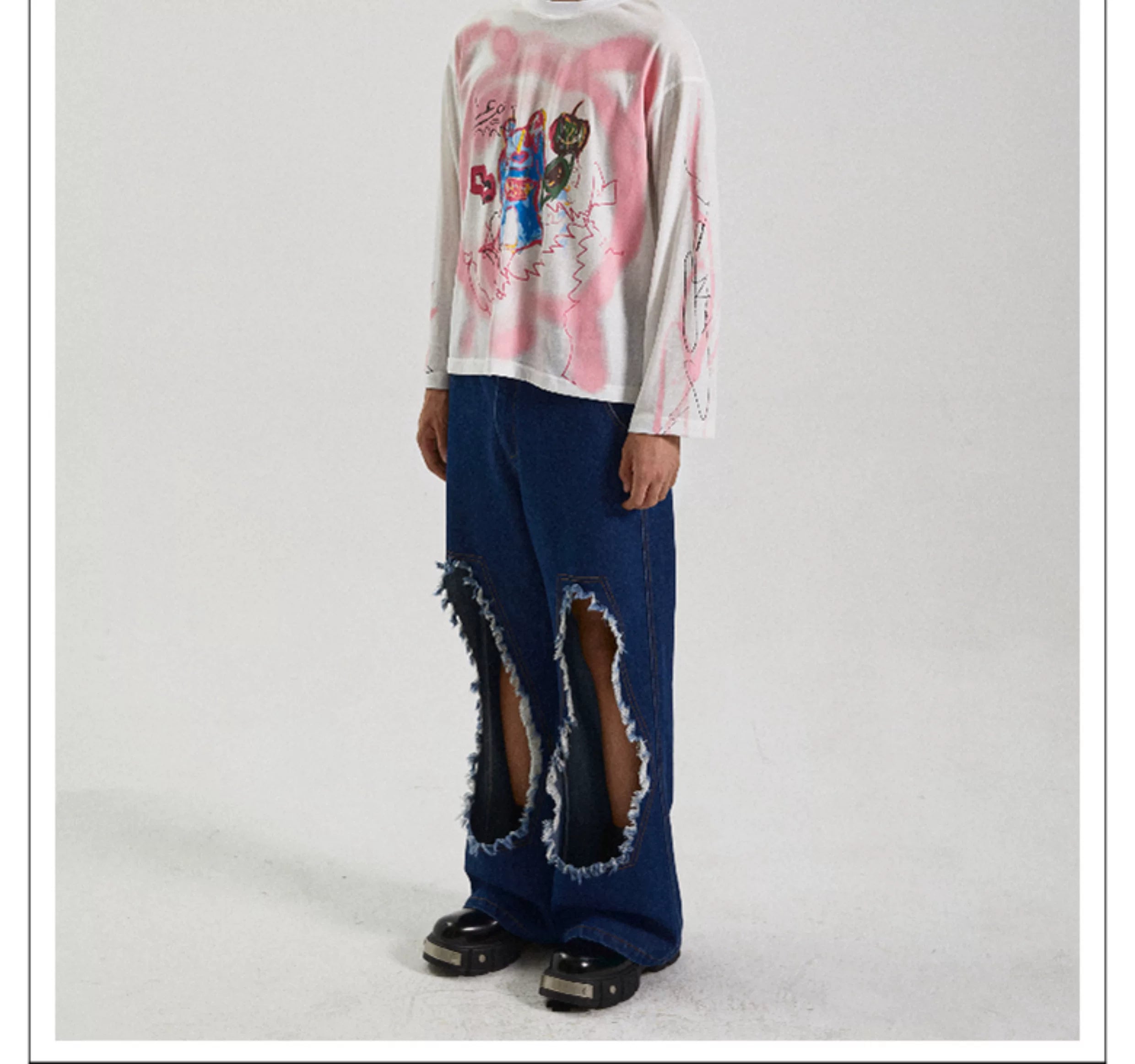 High Waisted Wide Leg Ripped Jeans