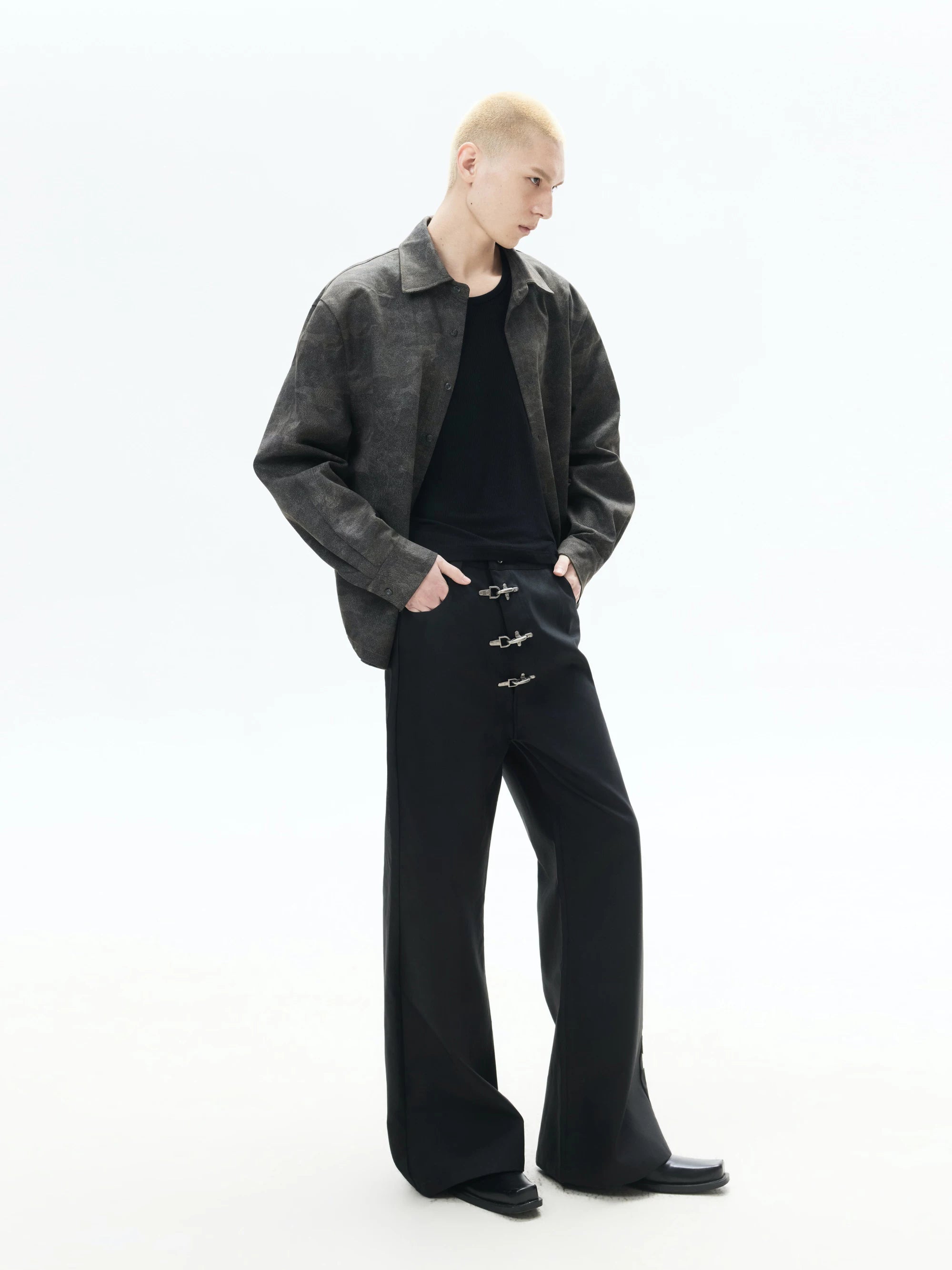 Asymmetrical Flare Waxed Jeans