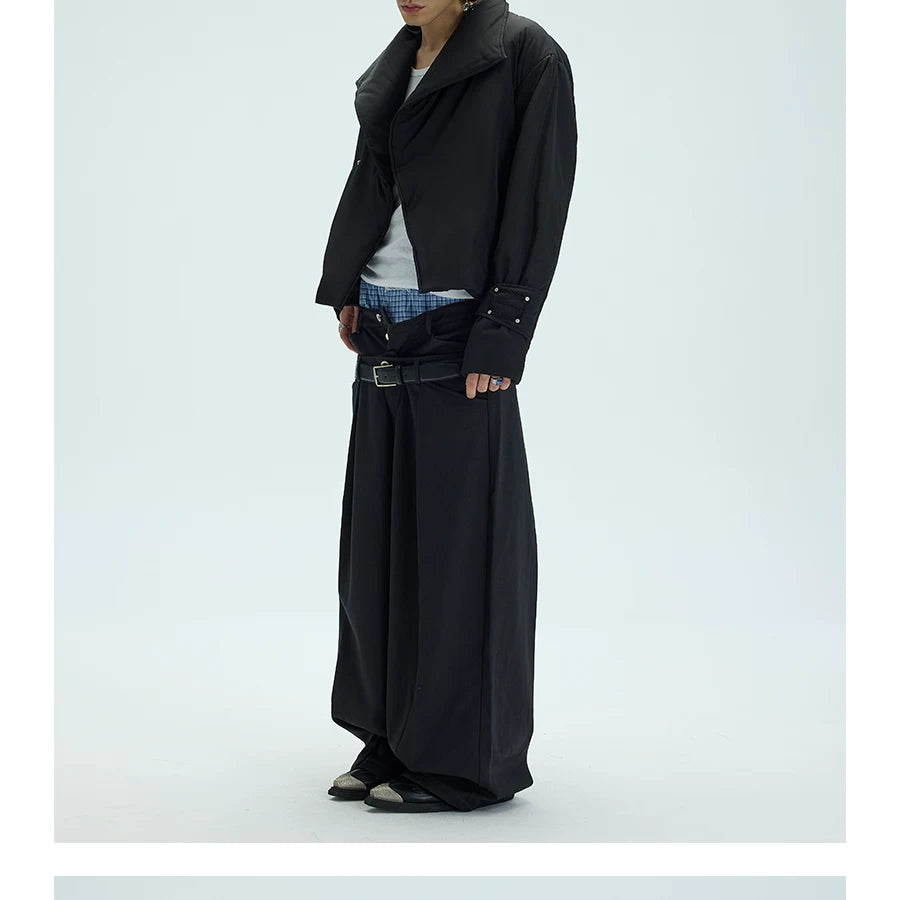 Two-Tone Single-Button Split Turtleneck Down Coat