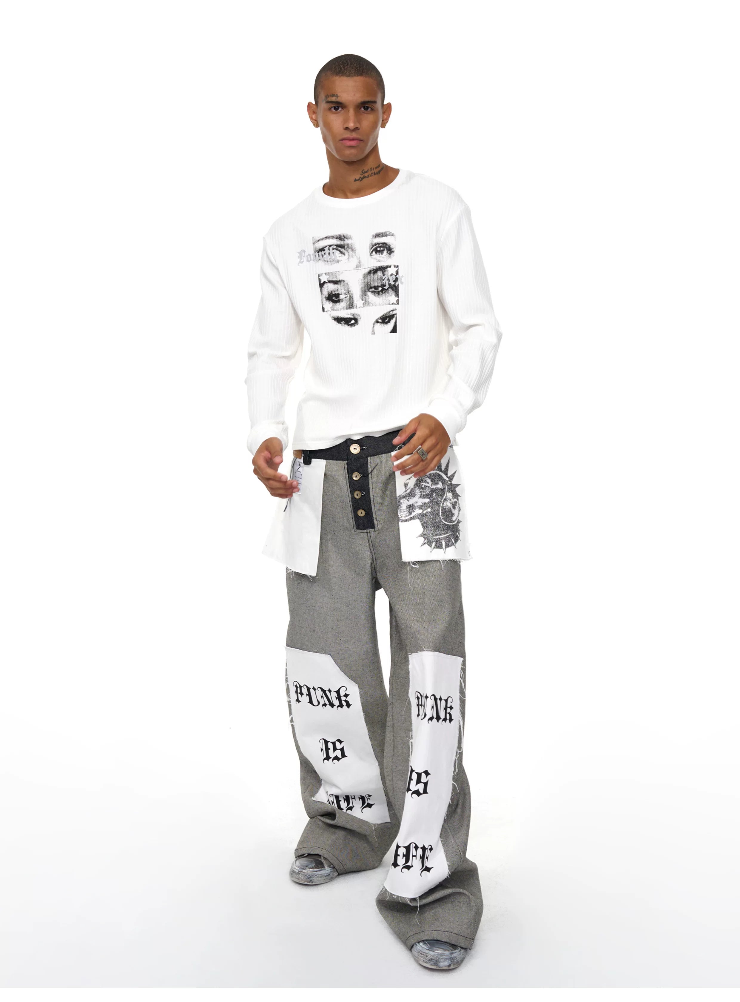 Men's Raw Printed Wide Leg Jeans