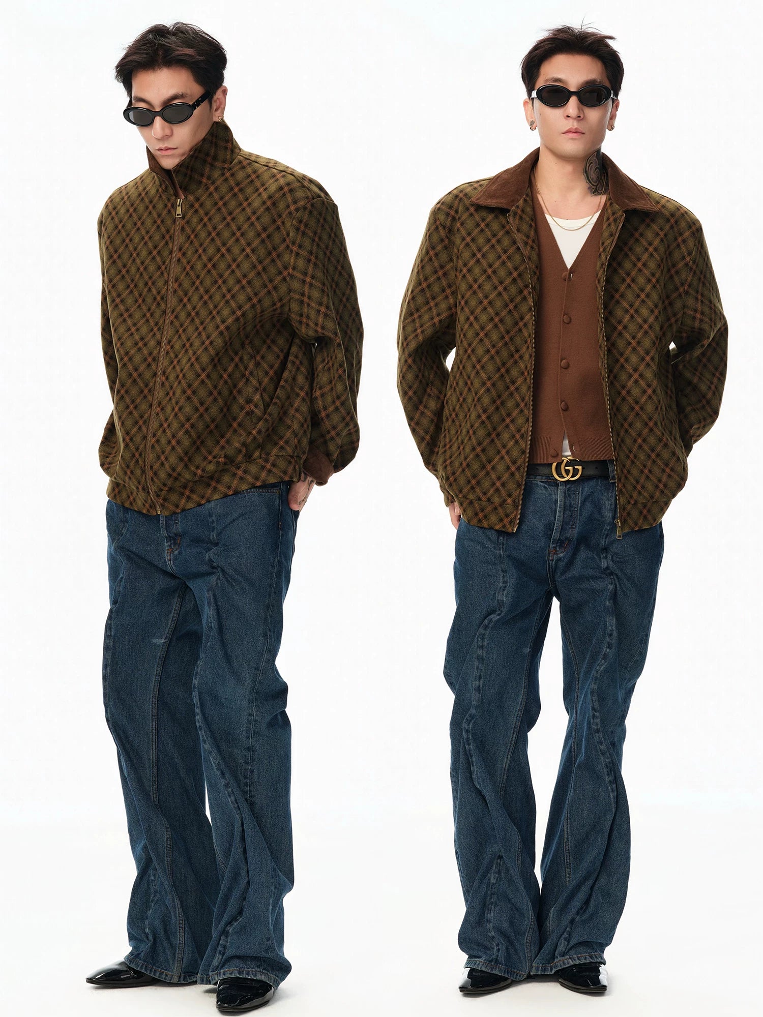 Patchwork Collar Plaid Coat