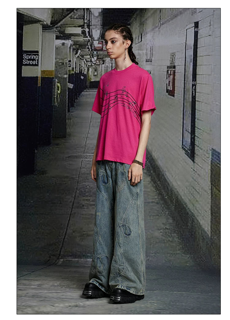 Vintage Pink Cotton Rhinestone Note Tee