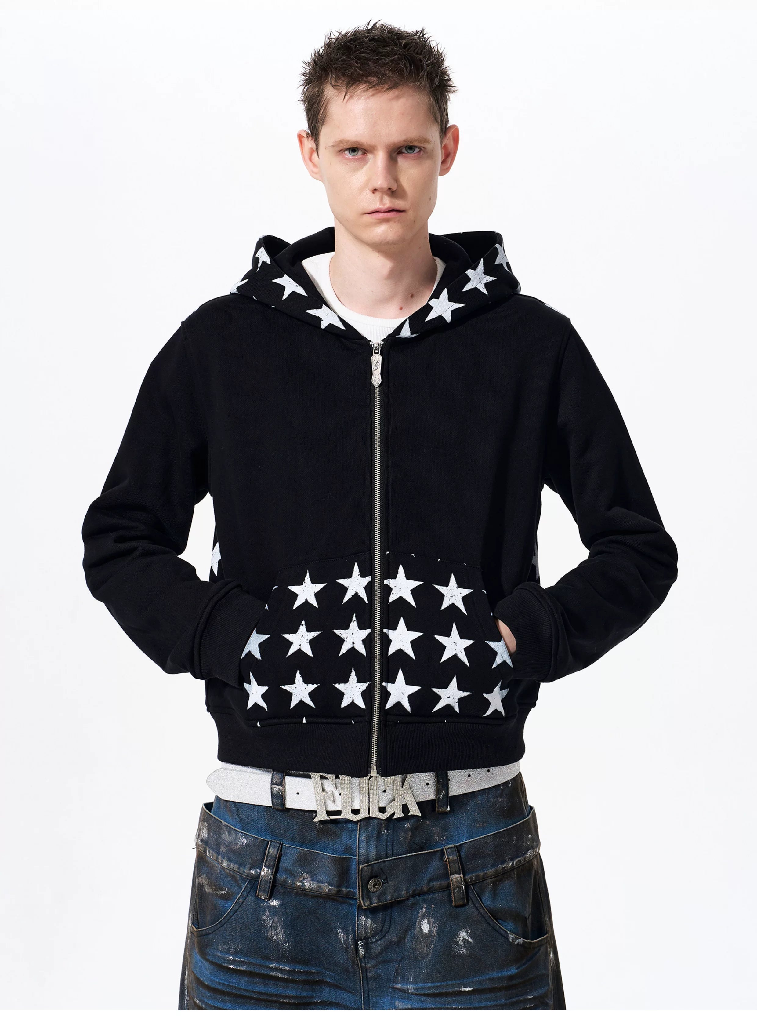 Men's Star Printed Hooded Jacket