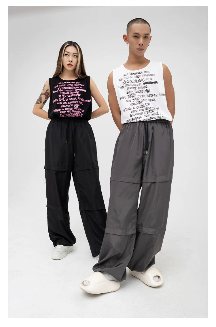 Unisex Patchwork Athletic Drawstring Waist Pants