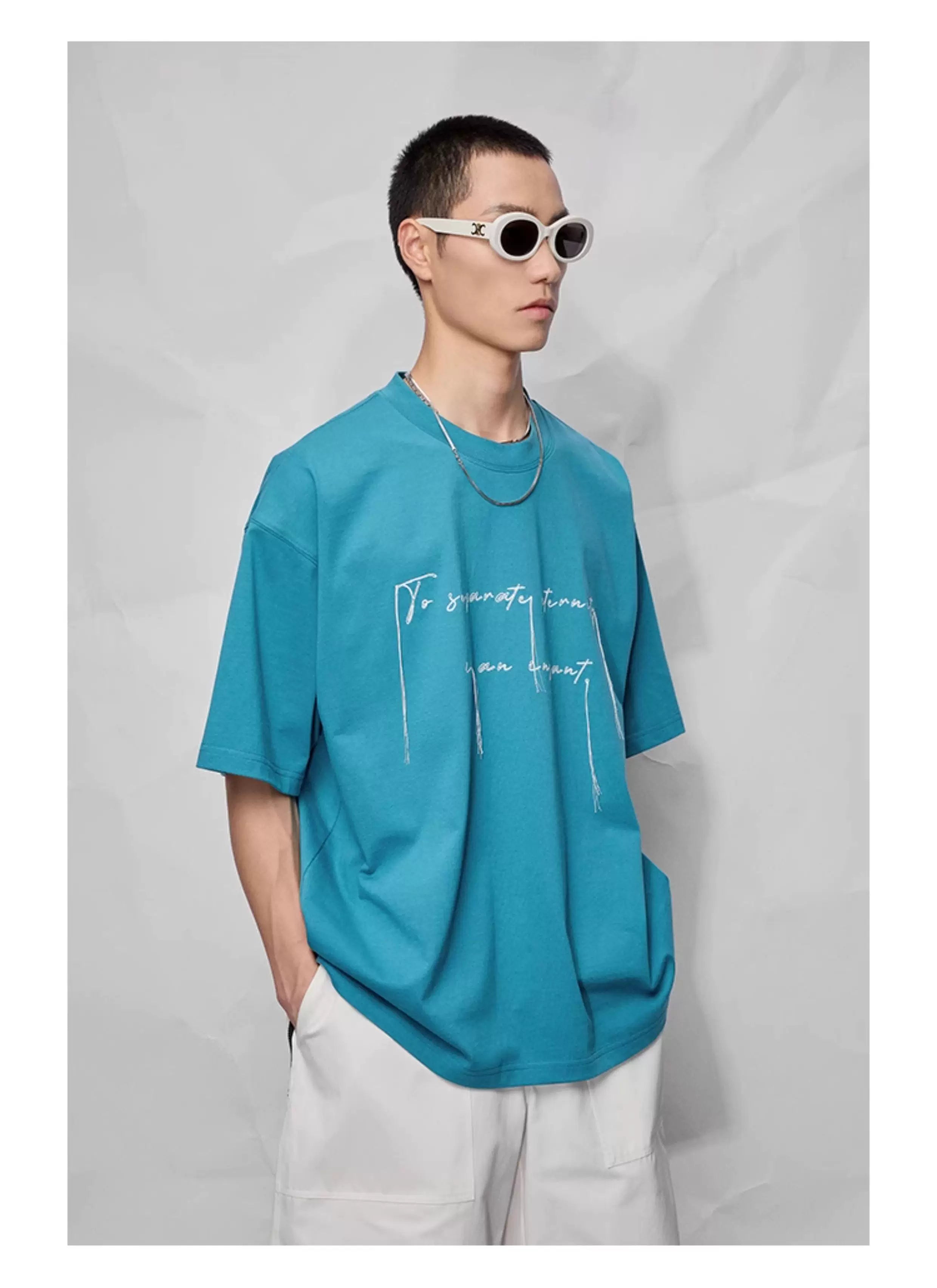 Cotton Blend Embroidered Fringe Tee