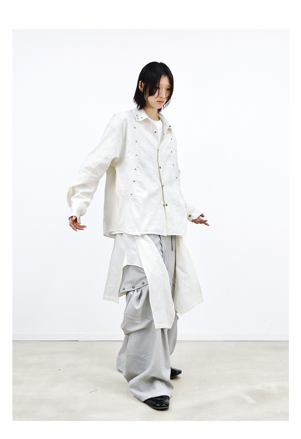 Two-Tone Deconstructed Studded Hem Shirt