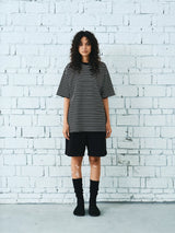 Black White Striped Cotton Silk T-Shirt