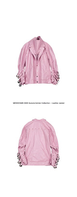 Two-Tone Metal Buckle Leather Trench Coat