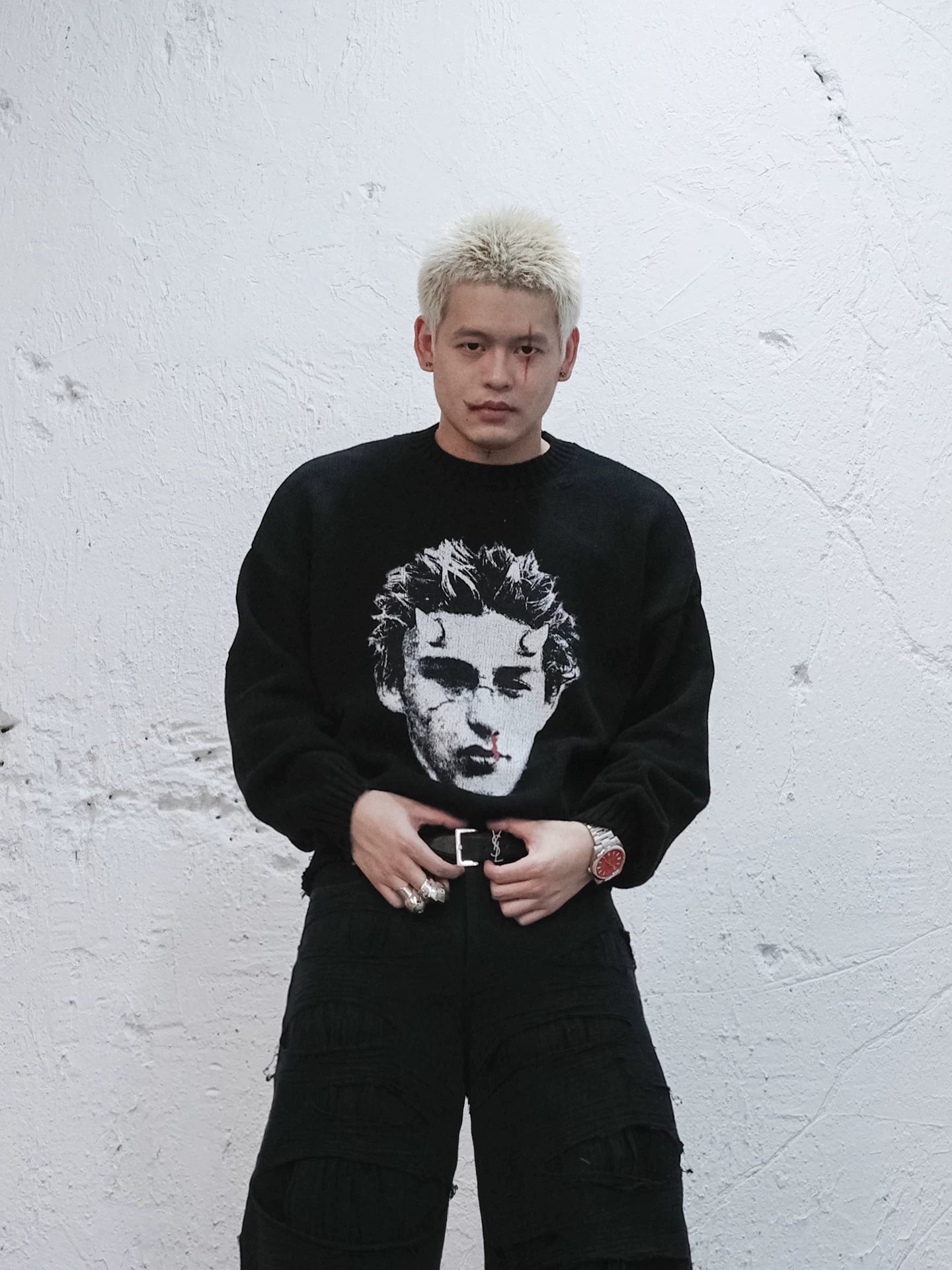 Devil Portrait Digital Print Knit Sweater