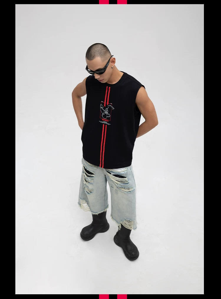 Men's Black Printed Tank Top