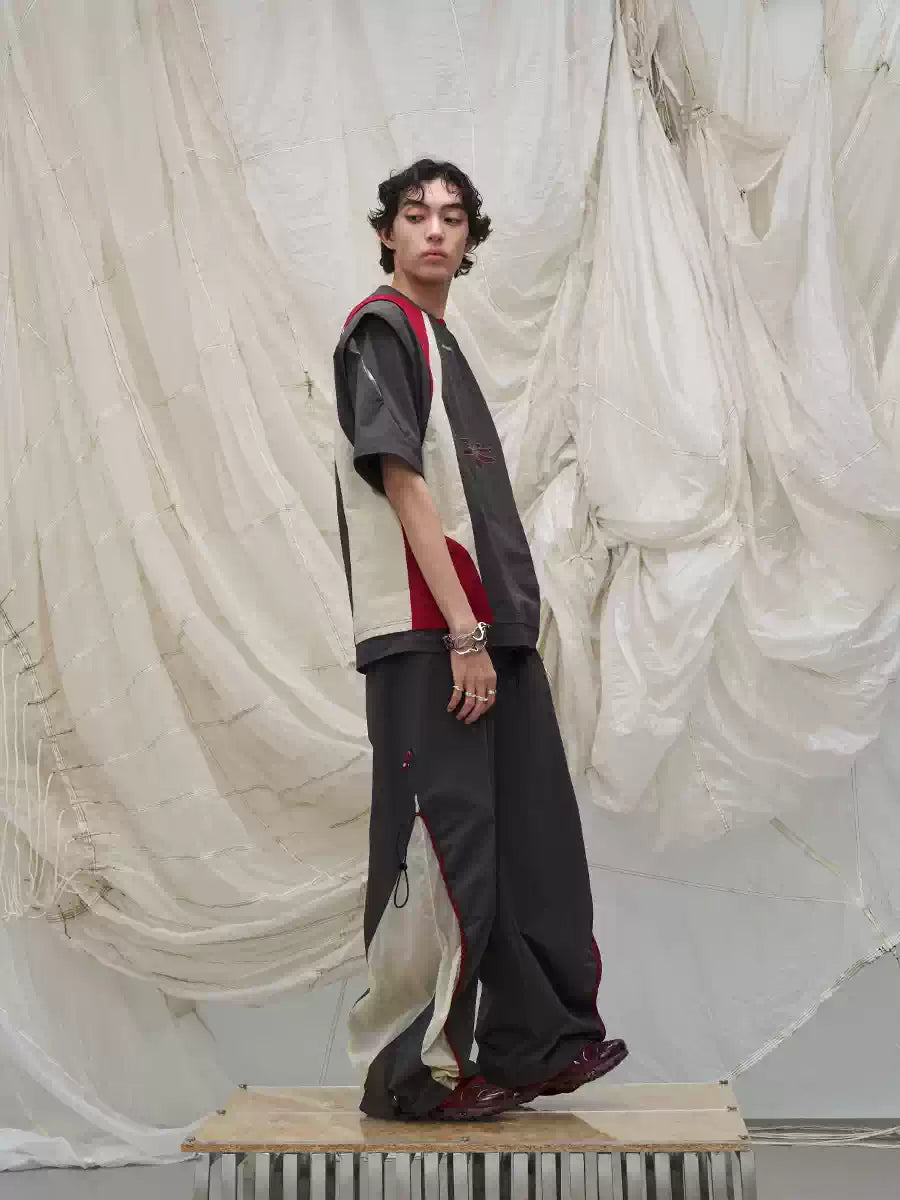 Contrast Paneled Double Cuffed Nylon Pants
