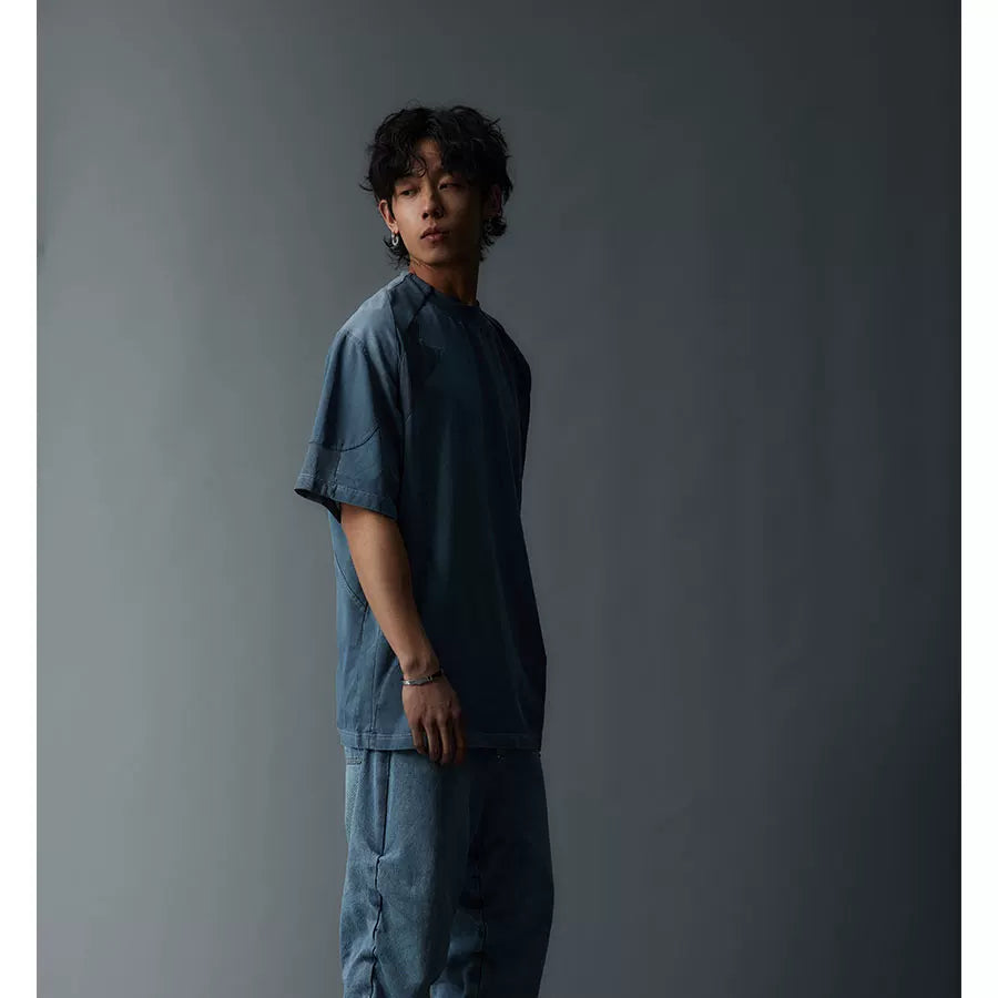 Two-Tone Washed Mesh Patchwork Tee