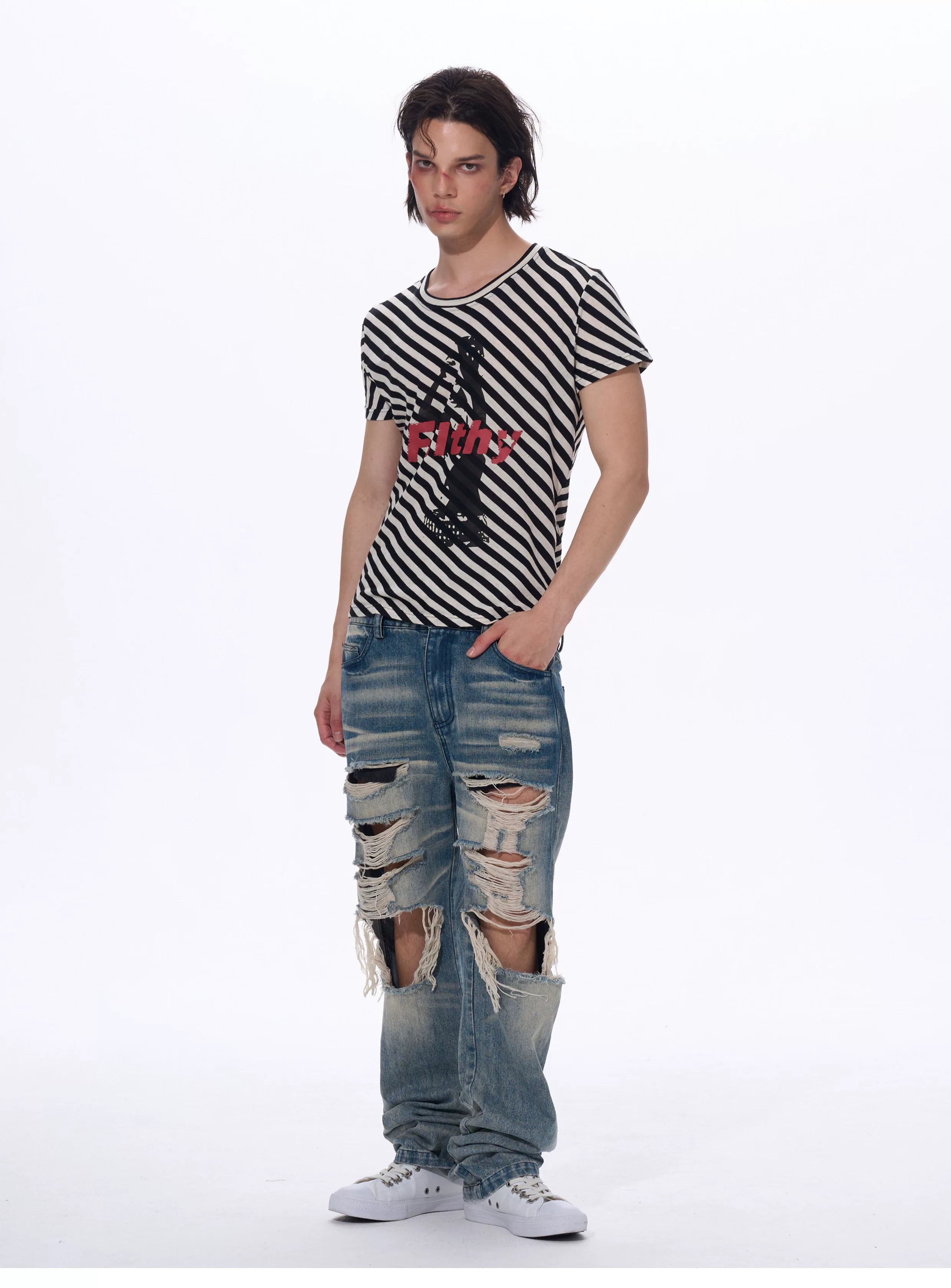 Letter Print Striped Short Sleeve Tees