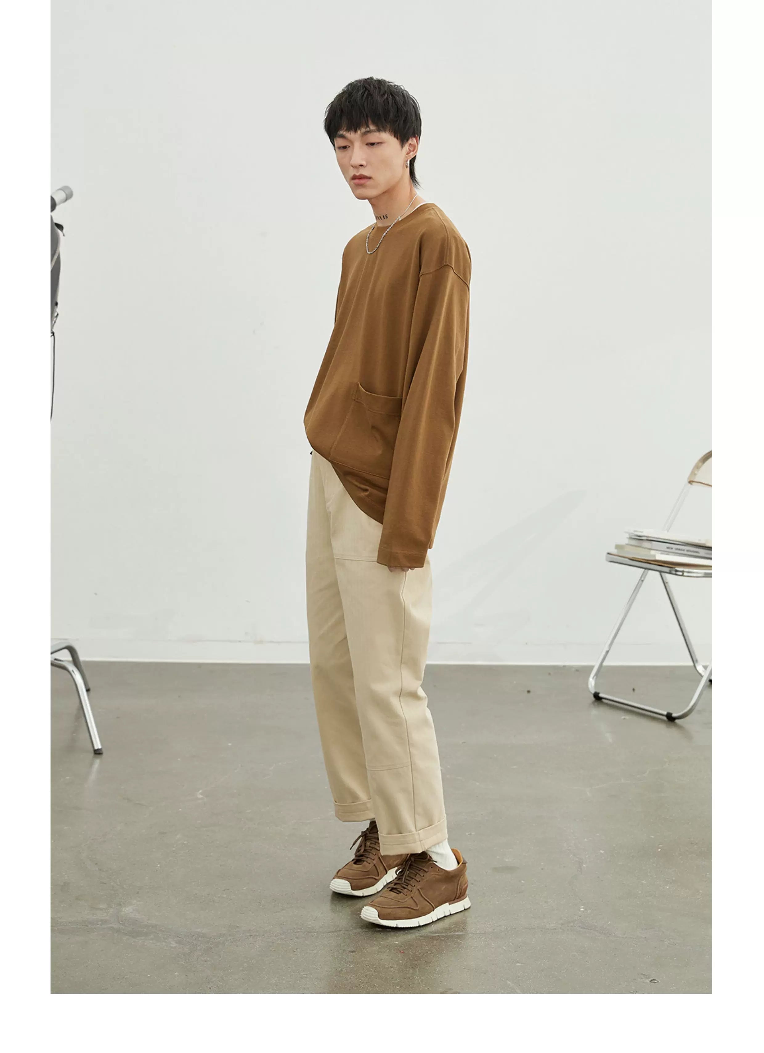 Vintage Herringbone Elastic Waist Cargo Pants