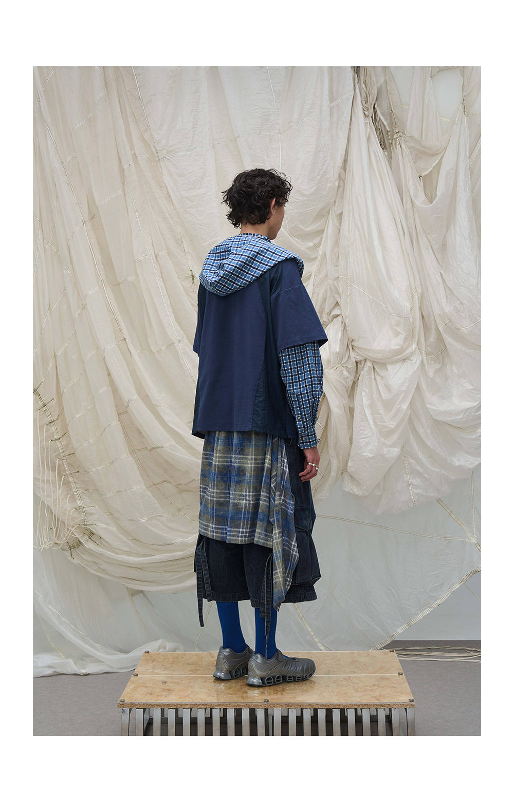 Detachable Hood Layered Plaid Shirt