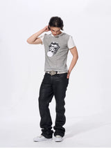 Men's Skull Print Plaid Tees