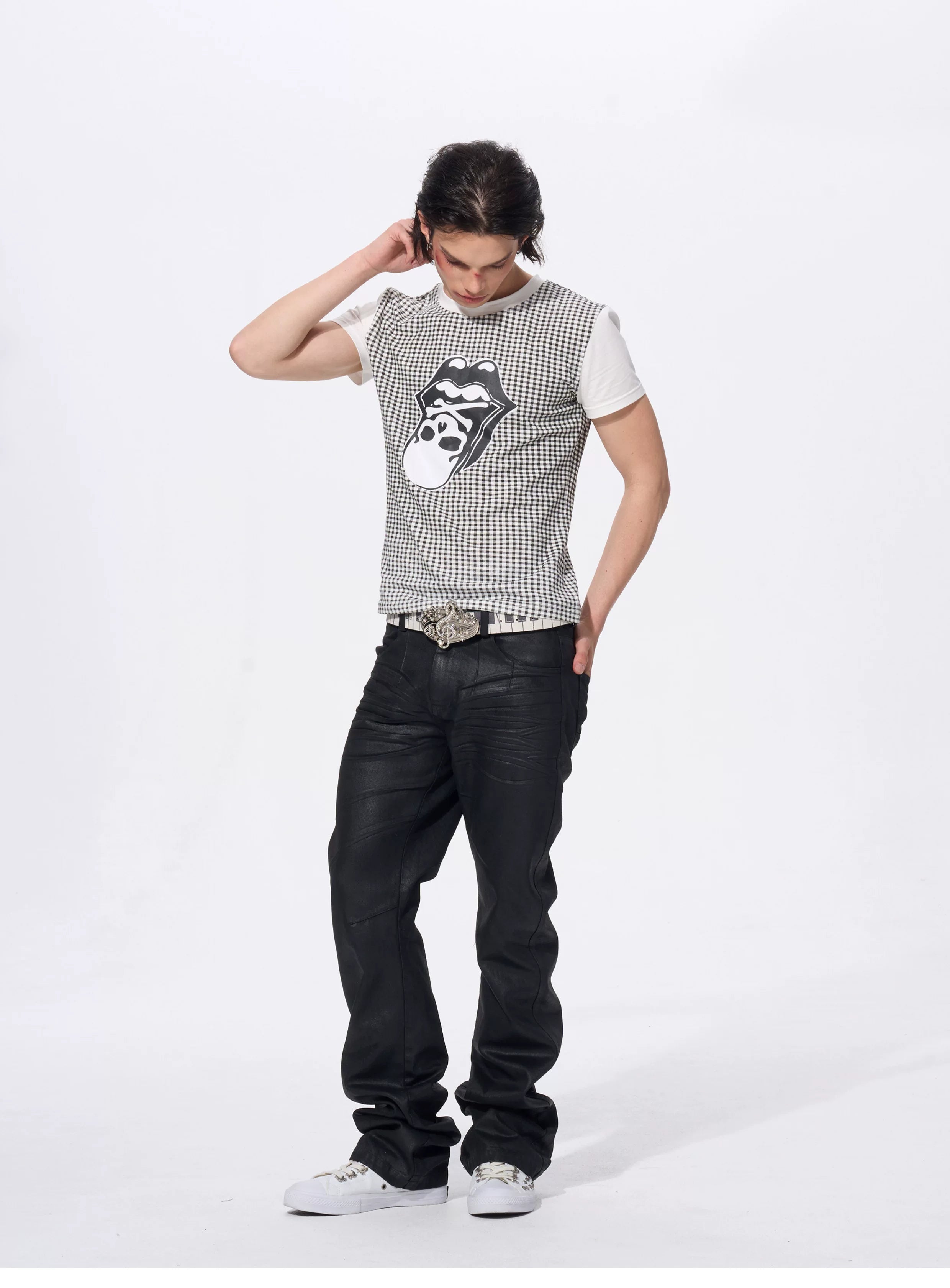 Men's Skull Print Plaid Tees