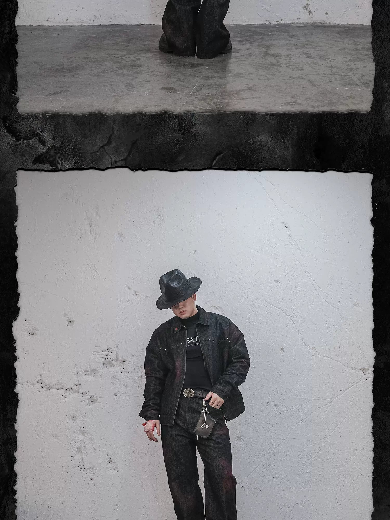 Bloodstained Raw Denim Riveted Fitted Jacket